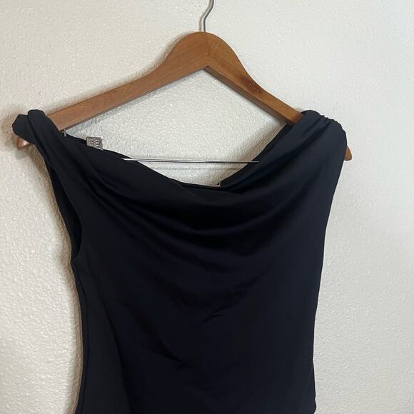 Camila Coelho Bodysuit Womens SMALL Black Draped Off Shoulder Elegant Chic NEW - Picture 3 of 7